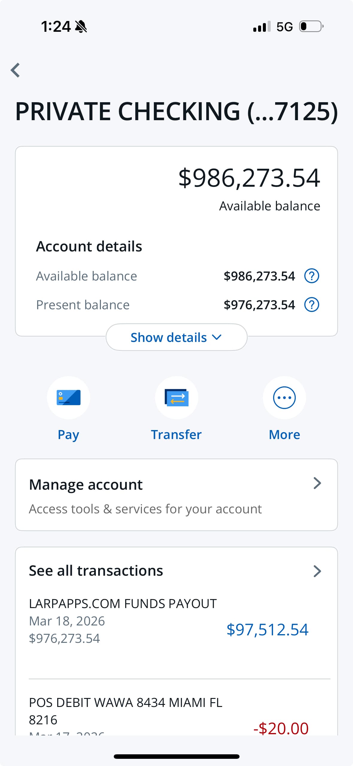 Chase banking screen