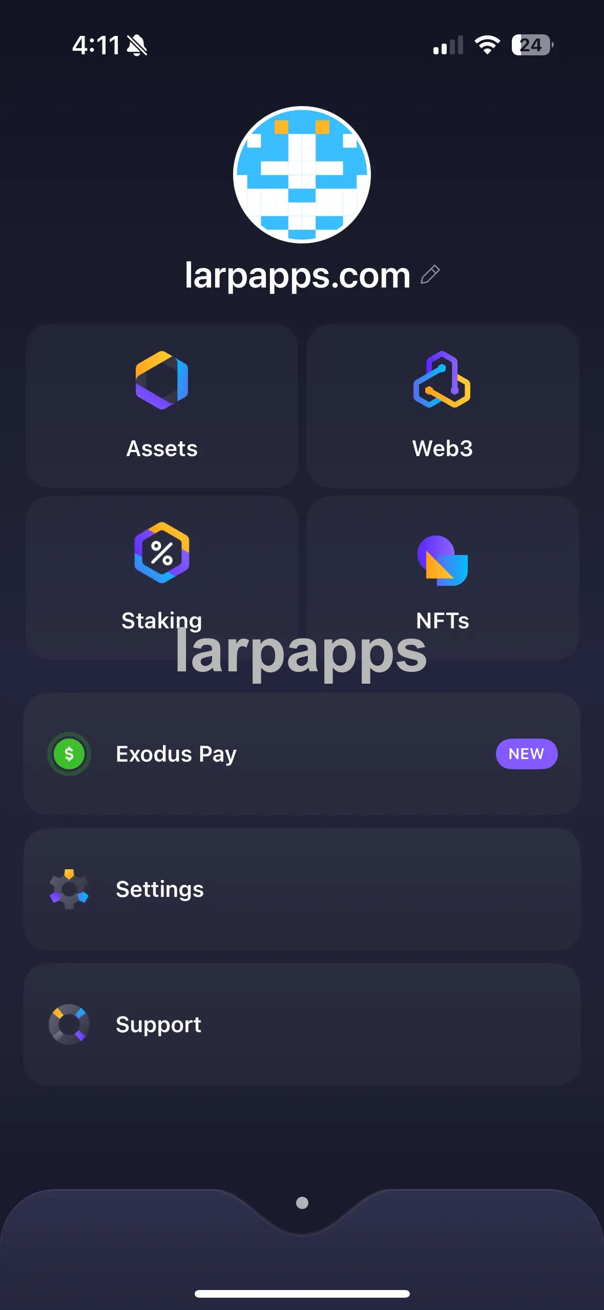 Exodus branded profile hub screen preview