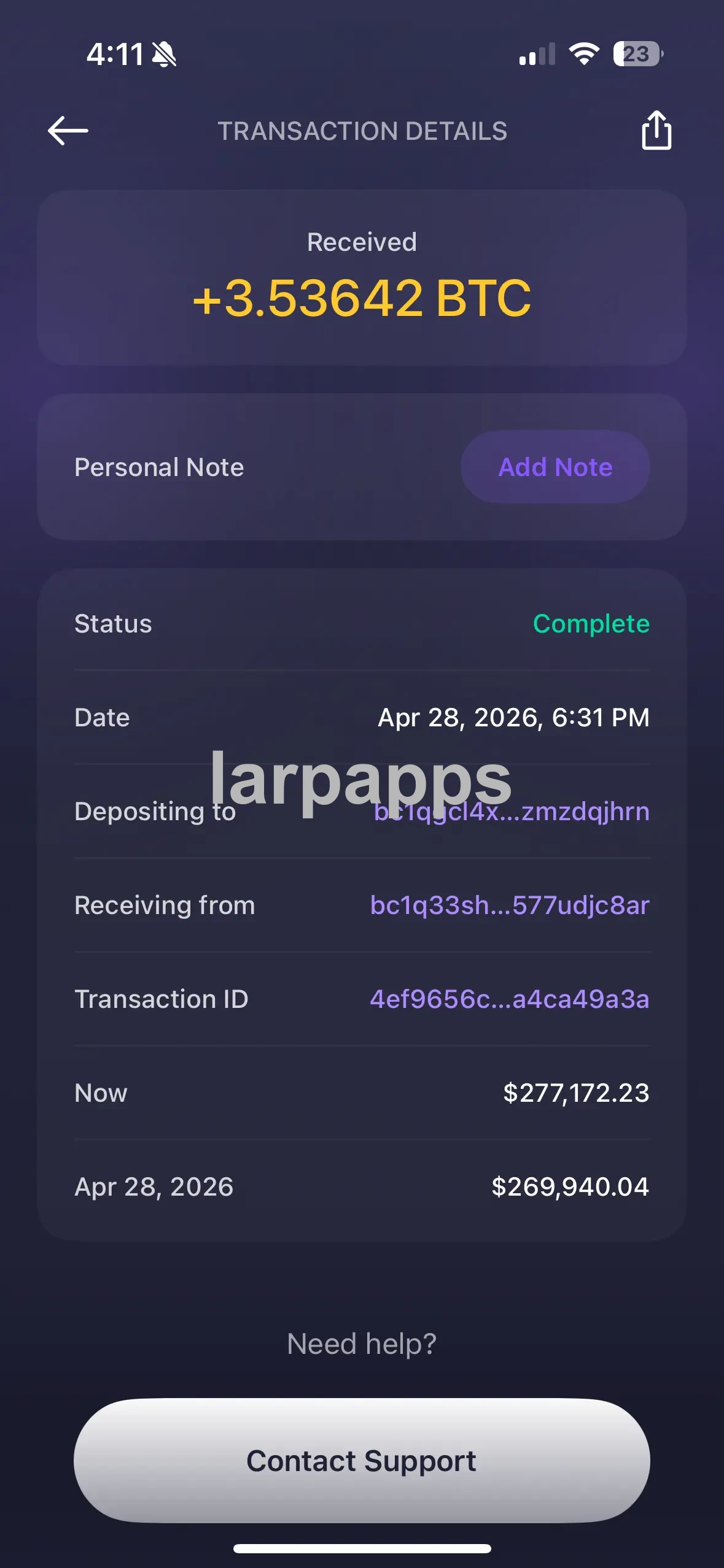 Exodus transaction details screen preview