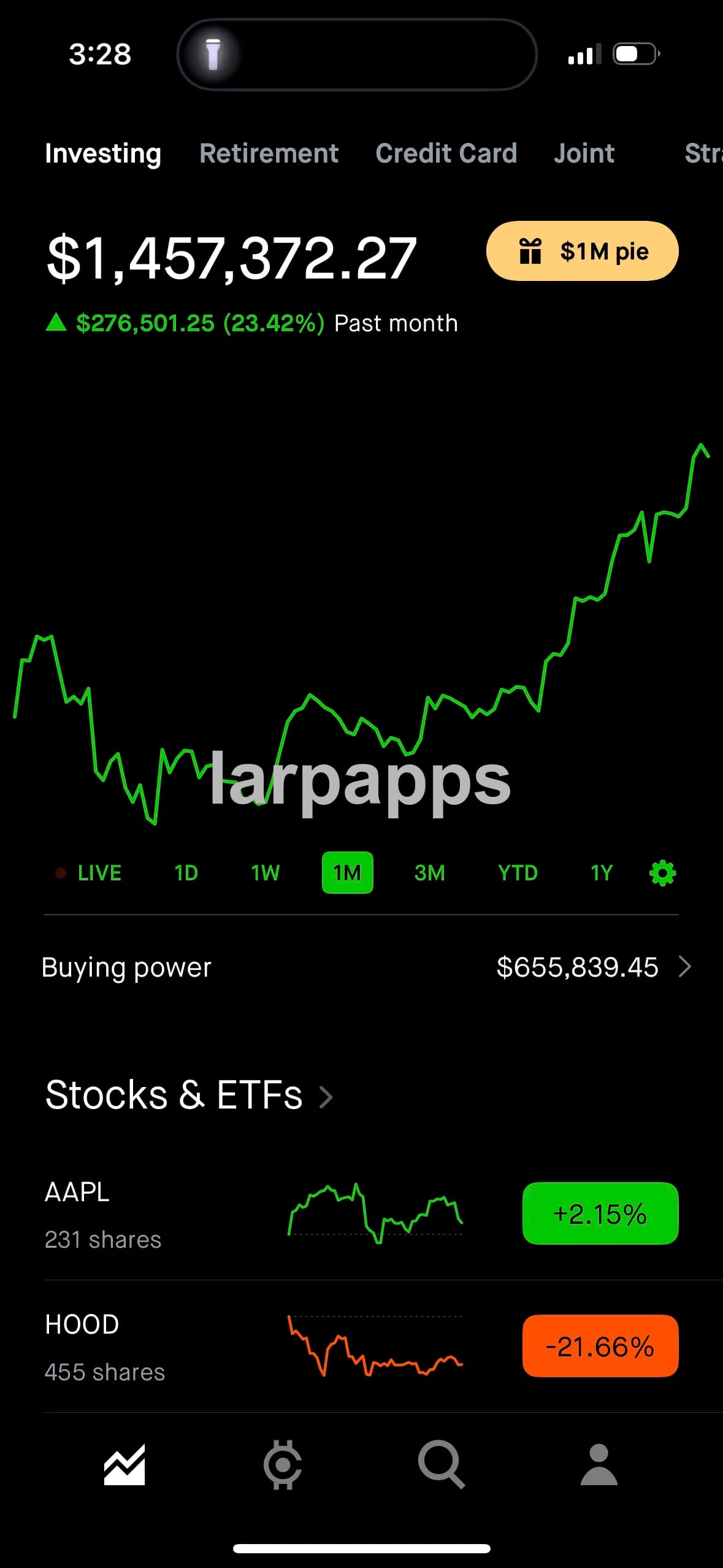 Robinhood Investing home view screen preview