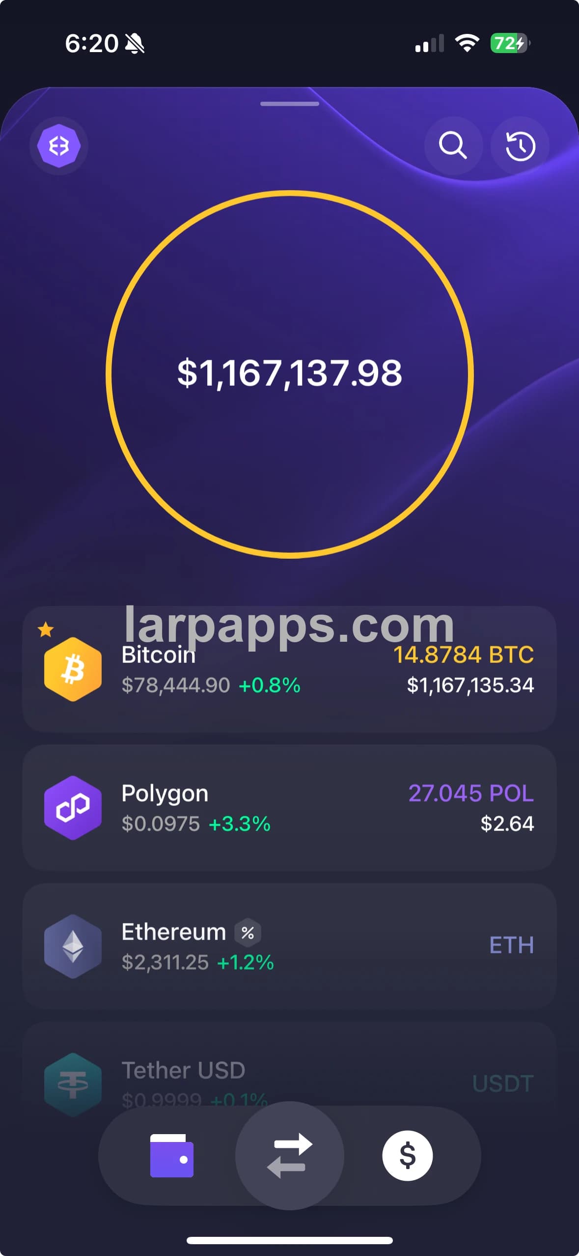 Native Exodus-style iOS wallet screen by larpapps