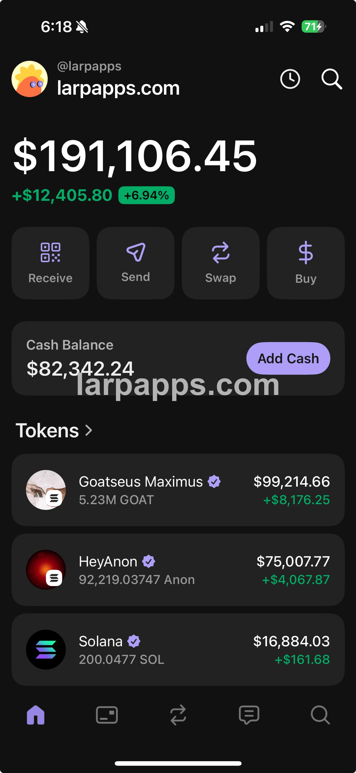 Native Phantom-style iOS wallet screen by larpapps