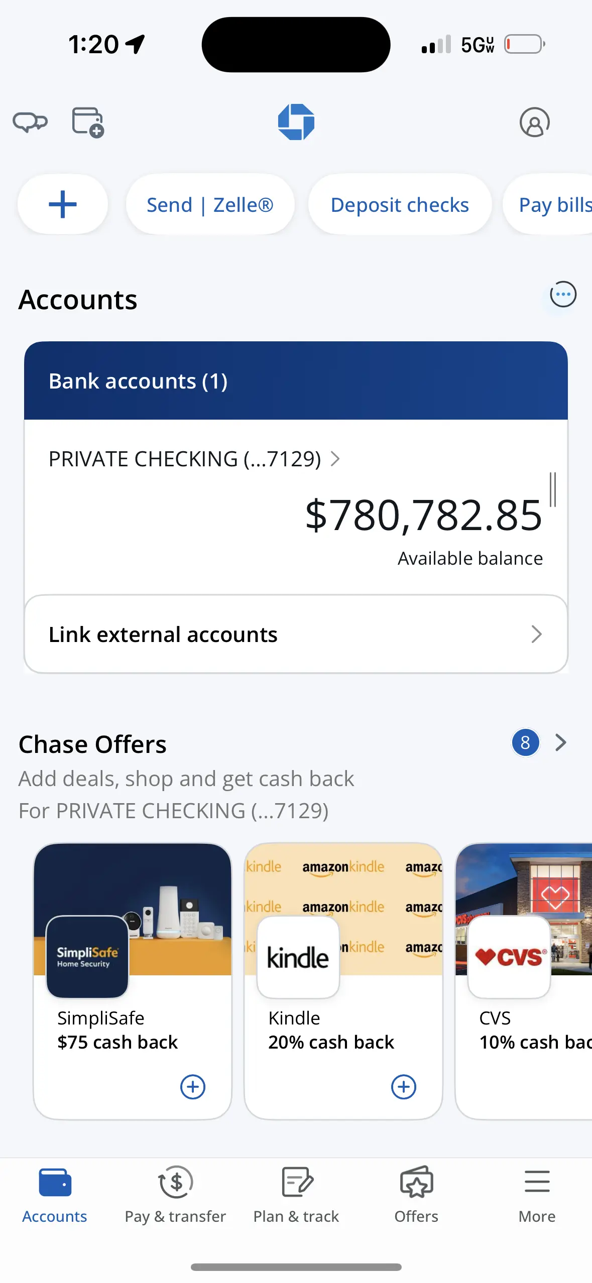 Chase banking screen